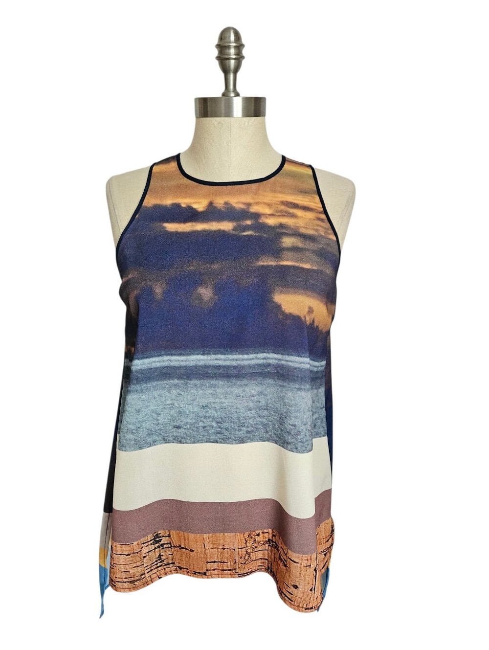 CLOVER CANYON Landscape Sunset Print Blue Asymmetric High-Low Tank Top | SZ S